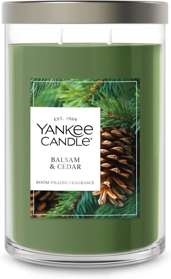 Yankee Candle Balsam & Cedar Scented Signature 20oz Large Tumbler 2-Wick Candle Over 60 Hours of Burn Time - Christmas Holiday Fragrance