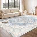 Boho Vintage Floral Area Rug 8x10, Washable Rug for Living Room
