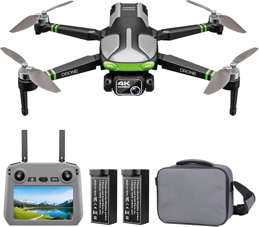 GPS Drones with Camera for Adults 4K, 100-Min Flight Time, 5.7" FPV Screen, Long Range Video Transmission, RC Quadcopter, GPS Follow, Auto Return, Beginner Mode, Foldable RC Drones with 2 Batteries (GREEN GREY)