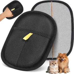 Pet Hair Removal & Grooming Gloves, Reusable Electrostatic Pet Fur Remover Mitt, Washable Shedding Brush Glove for Dog Cat, Multi Surface Lint & Fur Cleaning Tool for Furniture, Car & Carpet (1pack black and yellow)