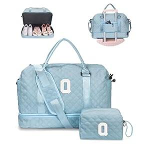 Personalized Girls Duffle Bag with Shoe Compartment, Personalized Weekender Overnight Bag, Monogram Letter Travel Bag with Makeup Bag, Birthday Gift For Women Girl
