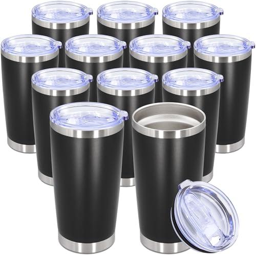 AUWBON 20oz Tumbler Bulk Stainless Steel Tumbler Cup with Lid Vacuum Insulated Double Wall Travel Mug, Durable Powder Coated Travel Coffee Tumbler Mug for Hot & Cold Drinks, Black,12 Pack