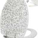 Elongated Resin Toilet Seat Glitter Silver, Slow Quiet-Close Lid and Seat, Heavy Duty Toilet Seats for Standard Toilet, Easy Installation & Cleaning (19Inch, Silver Foil, Upgraded hinges)