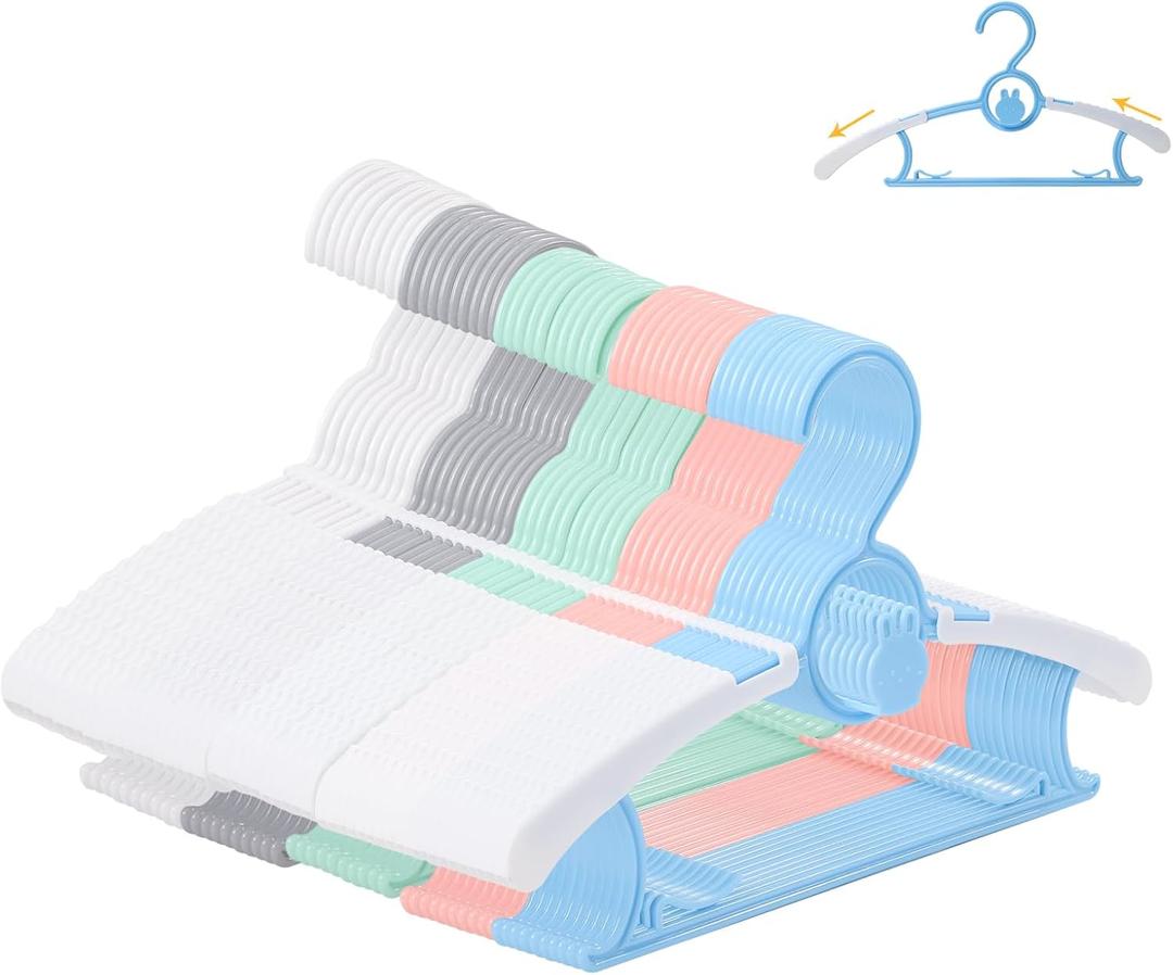 50 Pack Infant Hangers, Non-Slip Kids Hanger, 11"-14" Adjustable Baby Hanger, Space Saving Plastic Hangers for Girl Boy Toddler Kids Child (Multicolour) (Mixed-color)