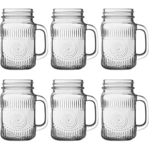 Amzcku vintage Clear Drinking Jar 16 OZ Drinking Jars with Comfortable Handle for Party Beverages 6 pcs