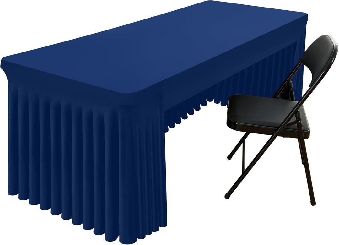 Smiry Spandex Open Back Tablecloth,Elastic Fitted Stretch Tablecloth for 8FT Rectangle Tables,Waterproof Washable Table Cover Skirt for Outdoor, Wedding, Banquet & Parties (Navy, 96Lx30Wx30H Inch)