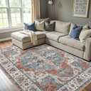 jinchan Area Rug 8x10 Washable Living Room Rug Indoor Large Vintage Floor Cover Distressed Rusty Red Multi Lightweight Non Slip Thin Carpet for Kitchen Bedroom Dining Room