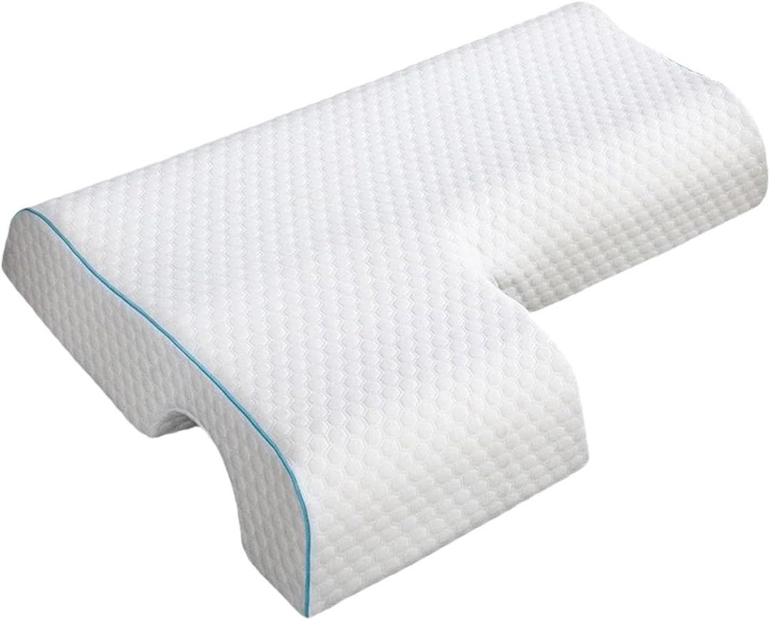 Couples Merging Pillow for Side Sleepers with Arm Opening Memory Foam for Home Use, Blue Edged Right