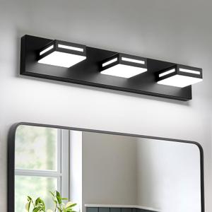24-Inch 3-Light LED Modern Black Bathroom Vanity Light Fixtures Over Mirror, Bathroom Lighting Fixtures with Cool White 6000K, Vanity Wall Lights for Bath Restroom Powder Room