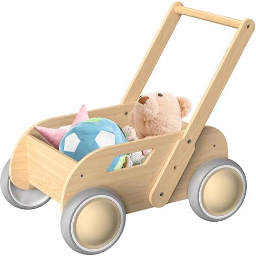 HOMEKOL Wooden Baby Walker, Baby Walker, Adjustable Speed for Boys and Girls, Baby Activity Center, Birthday, Christmas and New Year's Gift, Natural Wood Color