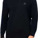 BOSS Mens Square Logo Cotton Blend Knit Sweater (XX-Large, Premium Navy)