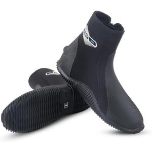XUKER Neoprene Diving Wetsuit Boots 3mm 5mm Zipped Adult Unisex Water Boots Glued Blind Stitched with Anti-Slip Rubber Sole for Water Sports (Men 5 | Women 6, 3mm Black)