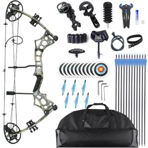 Compound Bow and Arrow Set Adult Archery Kit Adjustable Draw Weight 30-65LBS Beginner Shooting Outdoors Convenient to Carry for Travel and Hunting Complete Set (Camouflage)