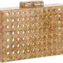GOKTOW Rattan Acrylic Bag Clutch Purse Evening Bag Woven Handbag Summer Beach Purse (Beige)