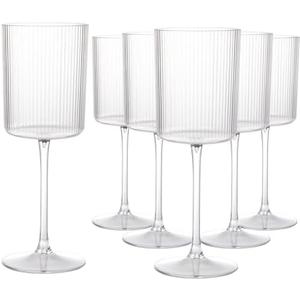 Ciaell 11 PCS Plastic Ribbed Wine Glasses - 10 OZ Plastic Square Wine Glasses with Stem - Disposable Champagne Cups for Parties & Weddings & Party