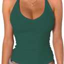 Danysu V Neck Racer Back Tank Top for Women Padded Ribbed Long Tank Fitted Basic Cami Tops (Gray, S)