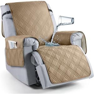 TAOCOCO Waterproof Recliner Chair Covers 30 Inch Wide, Oversized Recliner Covers for Recliner Chair with Pocket, Recliner Slipcovers with Straps Furniture Protector for Kids Pets (30'', Camel)