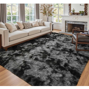 5x7 Ft Large Shag Rugs for Bedroom Living Room Decor for Men Boys, Tie Dyed Ultra Soft Fluffy Furry Area Rug for Indoor Floor, Aesthetic Carpet for Home Decor (Dark Grey)