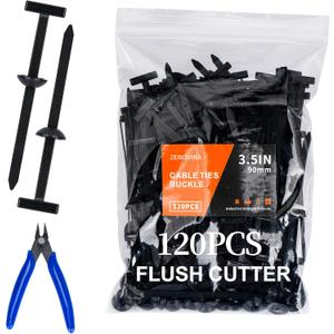 120PCS Nylon Universal Cable Tie Buckle, with Flush Cutter, Locking Zip Ties for Car Repairs, Automotive Bumper Clips, Body Panel Retainer, Fender Liner Fastener Clips