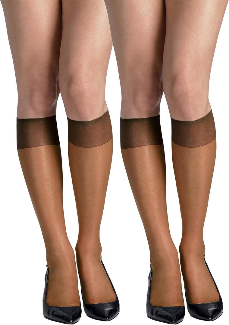 Hanes Silk Reflections Women's Sheer Toe Silky Sheer Knee-High Stockings (Gentle Brown)