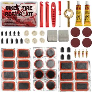 60Pics Bike Tire Repair Kit,Bicycle Inner Tube Patch Kit with Patches and Tire Levers ,Tubeless Tire Repair Rubber Nail with Box and Screwdriver,Convenient Kit for Mountain or Road Bike, Motorcycle
