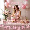 2-Pack 8ft Pink Bow Felt Garland, Coquette Room Decor, Pre-Strung Soft Banner for Baby Shower, Girls Birthday Party, Nursery Wall Decoration, Shabby Chic Wedding & Bridal Shower Bunting