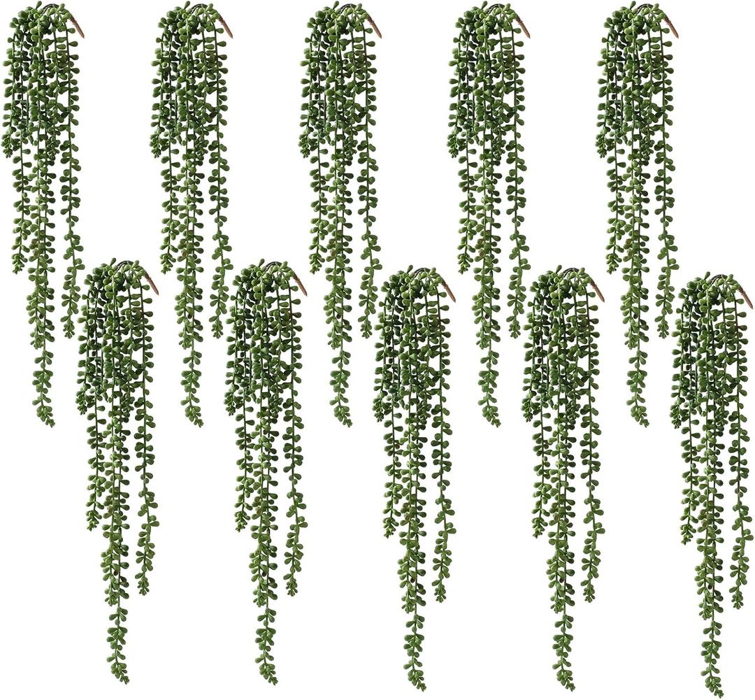 dallisten 10 Pcs Artificial Succulents Hanging Plants, Fake String of Pearls Greenery Plants, Decoration for Wall Home Backdrop Garden Windows Balcony Indoor and Outdoor (10PCS Green)