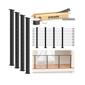 Muzata 15-20FT Modular Black Cable Railing Kit 42 Inch 4 Level Post Kit Complete Set Cable Railing System for Decks Length Adjustable Easy DIY with Paper User Guide (No Handrail) RWS2 BH4L
