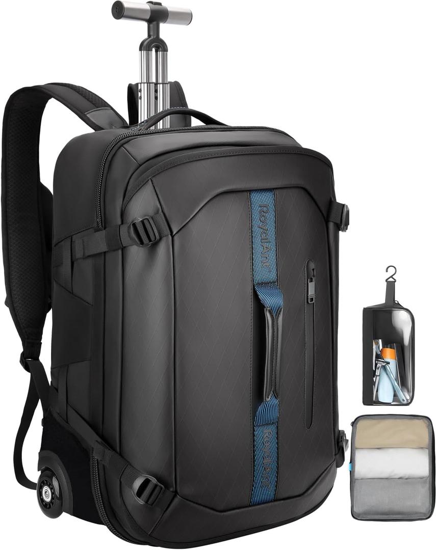 Travel Rolling Backpack Carry-On Set with 2 Storage Bags, 50L Wheeled Laptop Backpack with Wheels, Water-Resistant Luggage for Commute, Work, Travel, Camping & Fitness