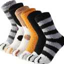 6 Pairs Cute Cat Paw Socks Women Winter Fuzzy Cozy Plush Slipper Socks