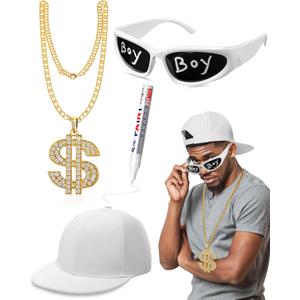 4 Pcs Halloween Hip Hop Costume Kit Rapper Accessories 2000s 80s 90s Outfit for Adults Rapper Sunglasses