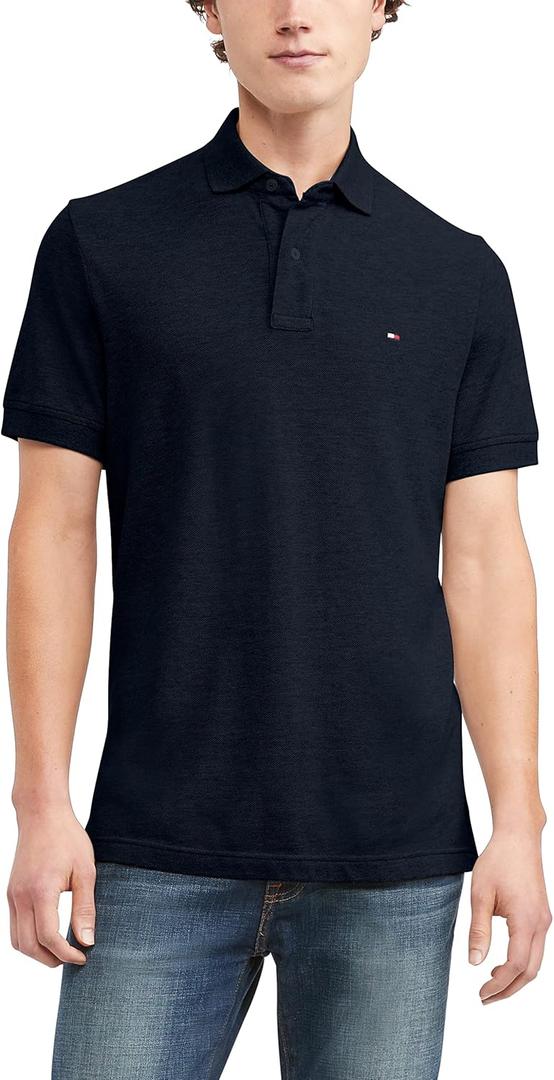 Tommy Hilfiger Men's Short Sleeve Cotton Pique Polo Shirt in Classic Fit (Navy Blazer Heather), Size: Small