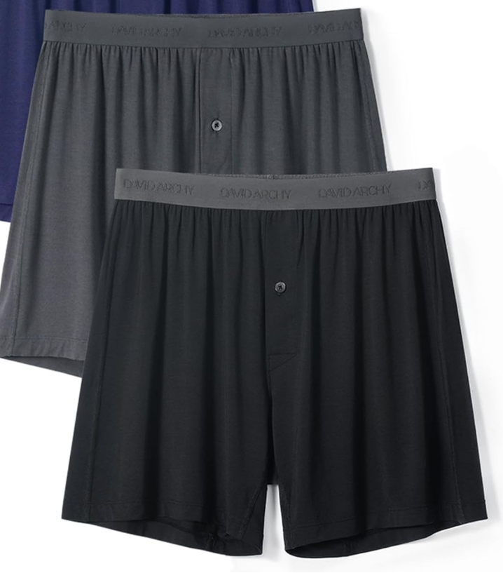 DAVID ARCHY Men's Bamboo Rayon Boxers Breathable Cooling Mens Boxer Shorts with Button Fly Relaxed Fit Underwear 2 Pack (Black, M)