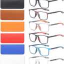 BLOEXCLU 6 Pack Reading Glasses for Men Sports Style Blue Light Blocking Readers with Spring Hinge Women Eyeglasses (Black & red & Brown & Orange & Blue & transparent, 3 x)