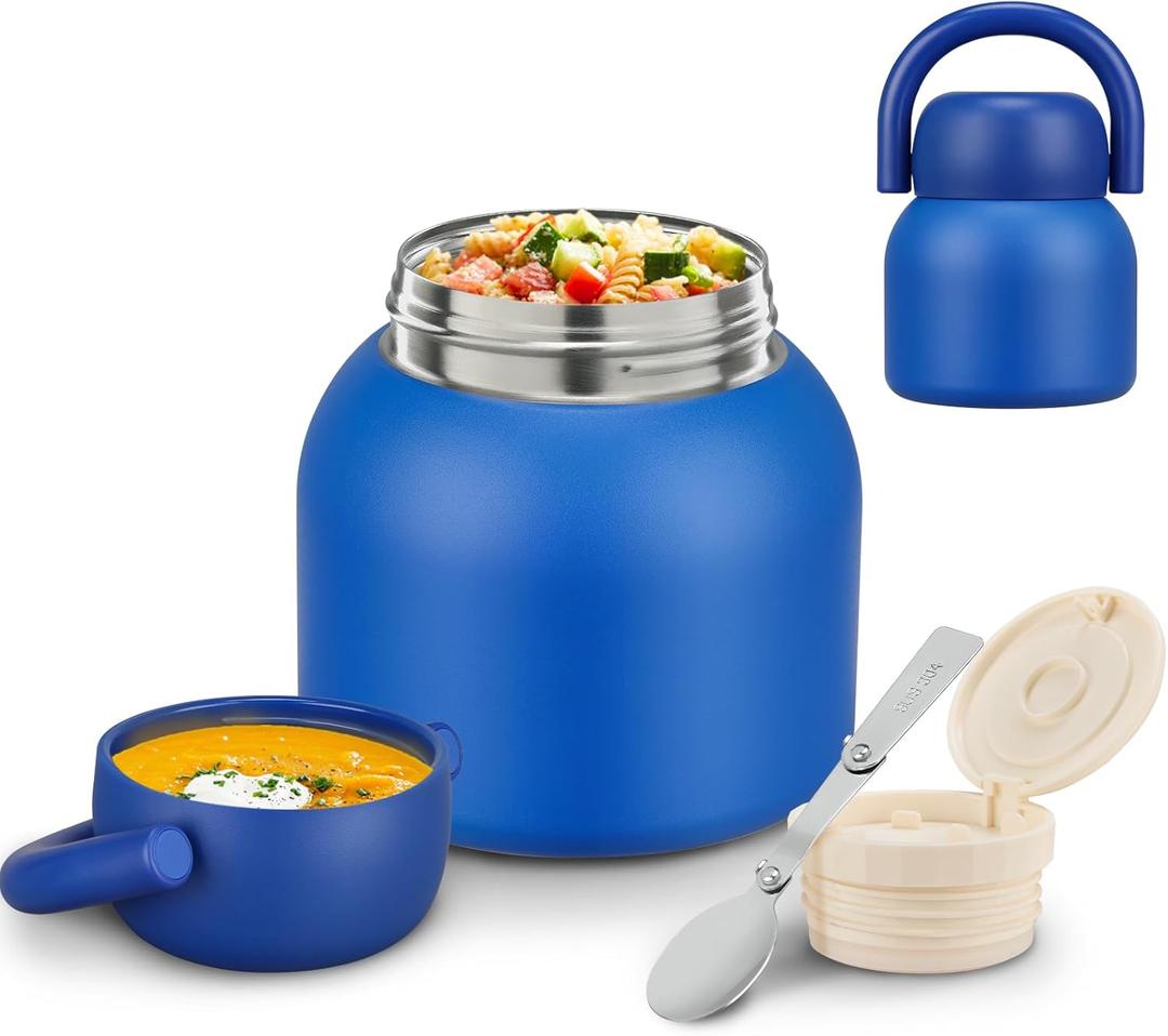 17 Oz Thermo Food Jar for Hot & Cold Food for Kids, Insulated Lunch Containers Hot Food Jar with Spoon,Comfy Handle,Leak-Proof Vacuum Stainless Steel Wide Mouth Lunch Soup Thermo for School (Dark Blue)