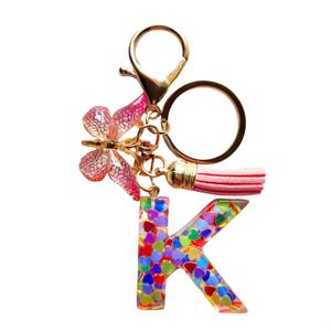 Cute Initial Letter Keychains for Women Girls Tassel Butterfly Pink Purple Green Keychain for Backpack School Bag Pack of 2