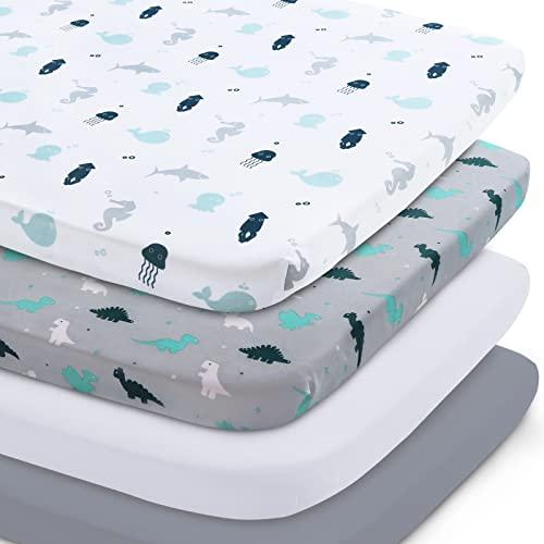 Bassinet Sheet 4 Pack for Baby Boys or Girls, Bassinet Sheets Ultra Soft Universal Fit for Most Rectangle, Oval, Hourglass Bassinet Mattress, Bassinet Sheets, Grey