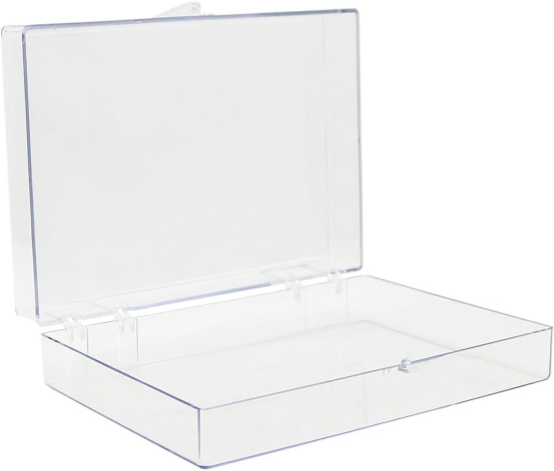 4-Pack Clear Hinged Plastic Containers, Keepsake Storage Boxes, 7"L x 5"W x 1.75"H, Made in USA, Plastic Display Case, Bead Storage or Craft Organizers and Storage Container