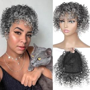 Oseti Grey Hair Toppers for Women with Thinning Hair Curly Hair Topper Clip in Toppers Hair Pieces for Black Women Mens Synthetic Salt and Pepper Wig Toppers for Women with Thinning Hair (T1B/GREY#)