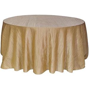 Your Chair Covers - 132 Inch Round Crinkle Taffeta Tablecloth - Champagne, Crushed Shiny Dining Table Cloth for Wedding Party Birthday Baby Bridal Shower