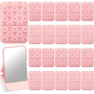 Amyhill 24 Pcs Party Favor Compact Fold Mini Mirror Preppy Bow Gift for Women Birthday Bridal Shower Bachelorette Graduation Party Supplies (Folding,Peach)