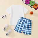 Toddler Boy Halloween Outfit Truck Pumpkin Embroidered T-shirt+Striped Shorts Fall Set (White)