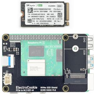 ElectroCookie M.2 NVMe SSD Kit for Raspberry Pi 5  Includes PCIe M.2 HAT and 256GB SSD Drive