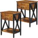 JMLHMXC Nightstands Industrial Bedside End Tables with Drawer and Storage Shelf,Small Side Table for Bedroom, Living Room, Sofa Couch,Brown Set of 2