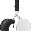 Dual Pouch Wristlet Keychain Wallet Double keychain wallets Mini Pouch Coin Purse Women Coin Detachable Wrist Zip Bag (Black & White)