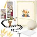 Conelist 7 Pcs First Communion Gift Box Set Catholic Holy 1st Communion Baptism Kit with Candle Rosary Lapel Pin Prayer Card Shell Bookmark Handkerchief for Christian Church Favors(Prayer)