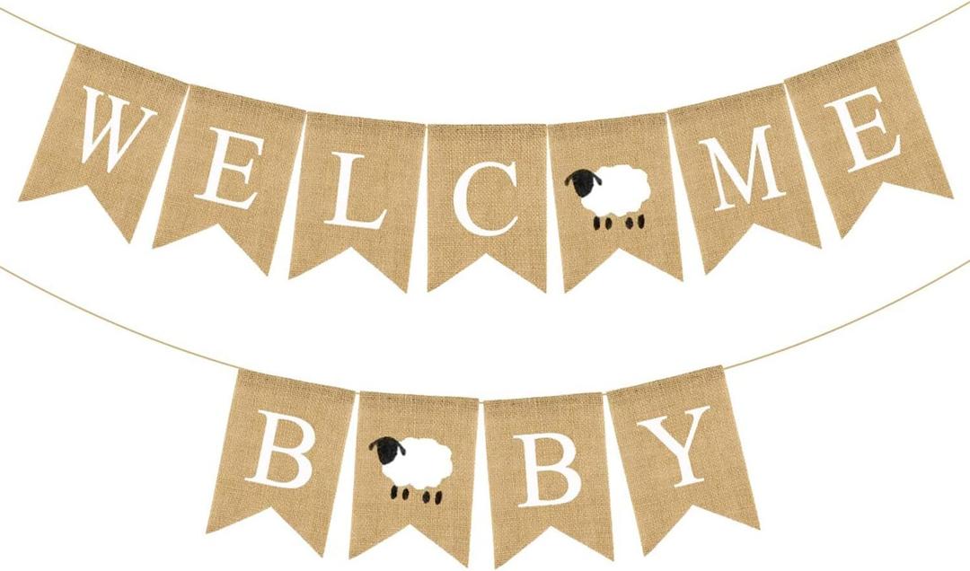 Lamb Baby Shower Decorations, Welcome Baby Burlap Banner,Oh Baby Sheep Themed Baby Shower Party, Little Lamb Dcor Party Supplies