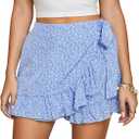 MakeMeChic Women's Boho Casual Mini Shorts Cute Floral Ruffle Skorts High Waisted Flowy Skirts Summer Vacation Shorts Blue, Medium