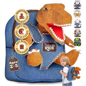 Naturally KIDS Toddler Backpack w Dinosaur Toys for Kids 2-4, 2 Year Old Boy Birthday Gift, 3 Year Old Boy Gift Girl, Toddler Dinosaur Toy