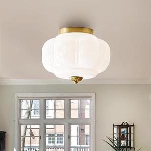 Milk Glass Ceiling Light Fixture - Farmhouse Antique Brass Semi Flush Mount Ceiling Light for Kitchen, Hallway, and Bedroom 
(White 15 inch)